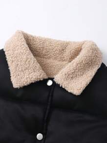 SHEIN Áo vest ấm áp một hàng khuy cổ bẻ màu cho bé gái tuổi teen, mùa thu đông - màu đen - Xem 6