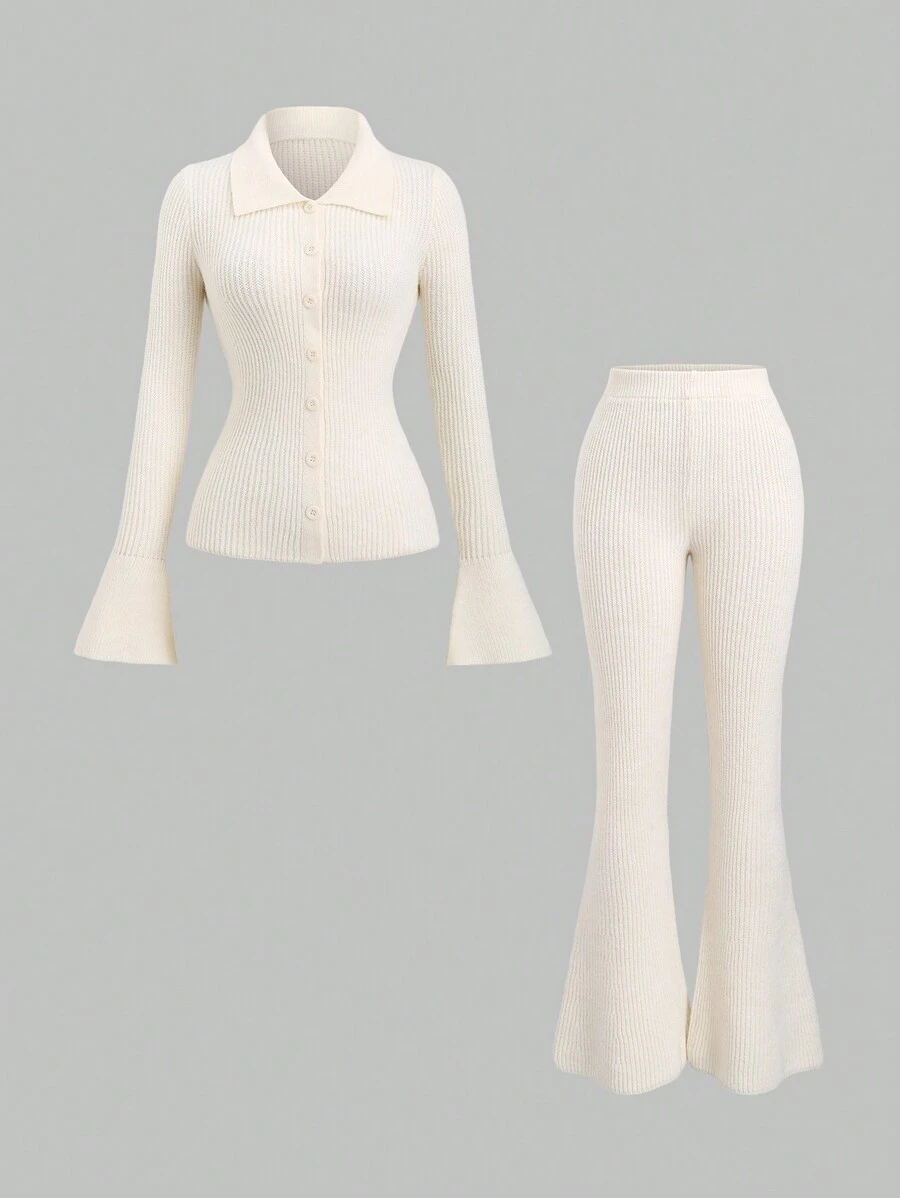 SHEIN Unity Elegant Ladies Sweater Two Pieces Set - Apricot - View 1