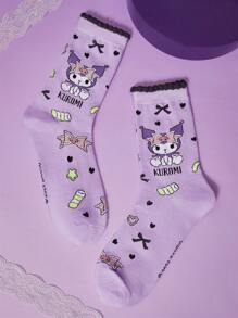 HELLO KITTY AND FRIENDS | SHEIN 1 Pair Cartoon Pattern Women Knee High Socks - Mauve Purple - View 1