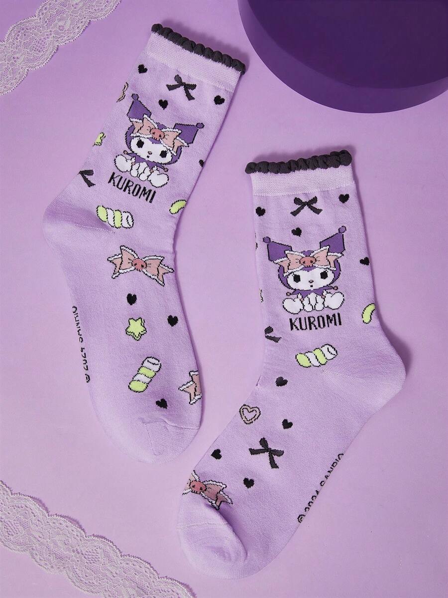 HELLO KITTY AND FRIENDS | SHEIN 1 Pair Cartoon Pattern Women Knee High Socks - Mauve Purple - View 1