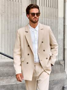 Manfinity Mode Traje formal casual de hombre con solapa muescada y abotonadura sencilla - Caqui - Ver 2