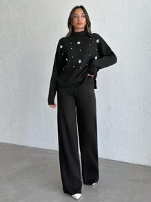 SHEIN Tall Dam pärlstickad tröja 2st/set - Svart - Visa 5