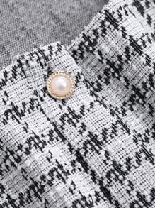 DAZY 女式撞色短袖前扣简约休闲格纹衬衫 - 藍色 - 查看 8