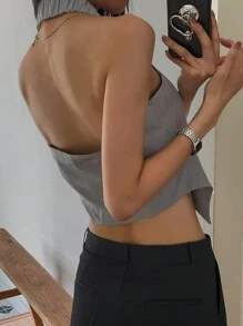 DAZY Débardeur femme casual à encolure ras-du-cou - Gris - Voir 4