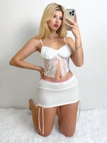 SHEIN Unity Falda entallada para mujeres con decoración de lazo (con borde de encaje, corte aleatorio)