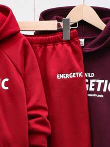 SHEIN 4pcs Young Boys Casual Minimalist Letter Printed Warm Thermal Lined Hoodie & Sweatpants Set, Suitable For Commuting, School, Daily, Sports, Autumn/Winter