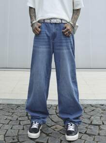 Men's Straight Simple Denim Casual Baggy Jeans