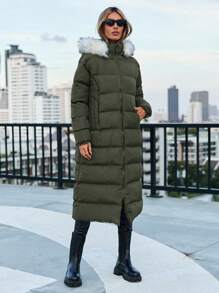 EURMUSE Women's Casual Long Sleeve Hooded Long Padded Coat, Winter Clothes