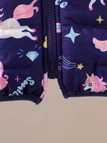 SHEIN Girls Casual Cute Daily Raglan Long Sleeve Loose Cartoon Unicorn & Rainbow Print Fleece Thickened Warm Hooded Jacket For Winter - Purple - View 4