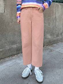 Forever 21 Women's Casual Solid Color Straight Leg Jeans - Pink - View 4