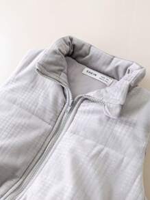 PrepCrw Young Girls Textured Woven Fitted Sleeveless Padded Coat, Gray, Back To School Season, Autumn & Winter