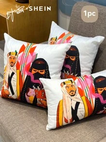 SHEIN X Arab Artists Luxury Fashion Style Double Sided Square Decorative Pillowcase Without Filling, Suitable For Decoration Of Sofas, Living Rooms, Bedrooms, Floors, Benches, Cars, Offices, Coffee Shops, Etc., Pillowcase Will Not Shed Or Ball, Can Be Used Throughout The Year.
