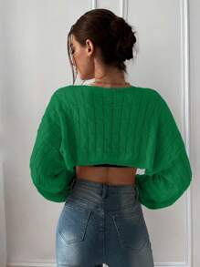 Chiquease Spring & Autumn Casual Solid Color Cropped Cardigan - Green - View 2