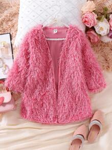 SHEIN Long Warm Fuzzy Outerwear Coat For Young Girl