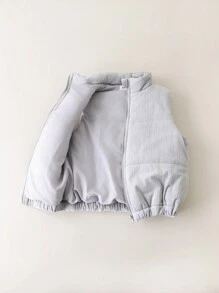 PrepCrw Young Girls Textured Woven Fitted Sleeveless Padded Coat, Gray, Back To School Season, Autumn & Winter