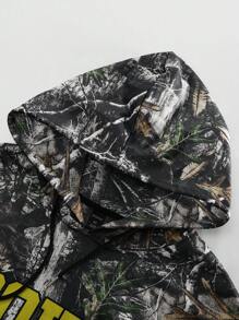 ROMWE MEN Street Life Men's Spring And Autumn Tree Branch Letter Print Hooded Casual Sweatshirt With Drawstring - Multicolor - View 6