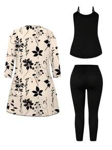 Bộ 3 món trang phục thường ngày cổ điển thanh lịch họa tiết hoa cỡ lớn - Nhiều màu - Xem 2