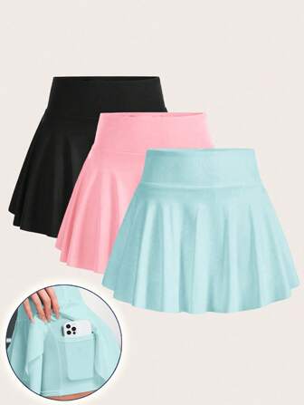 Gameset SHEIN Sport 夏季休闲纯色运动短裙 3 件，蓝色裙子