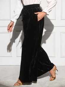 Gownix Velvet Elastic Waist Wide Leg Pants, Autumn