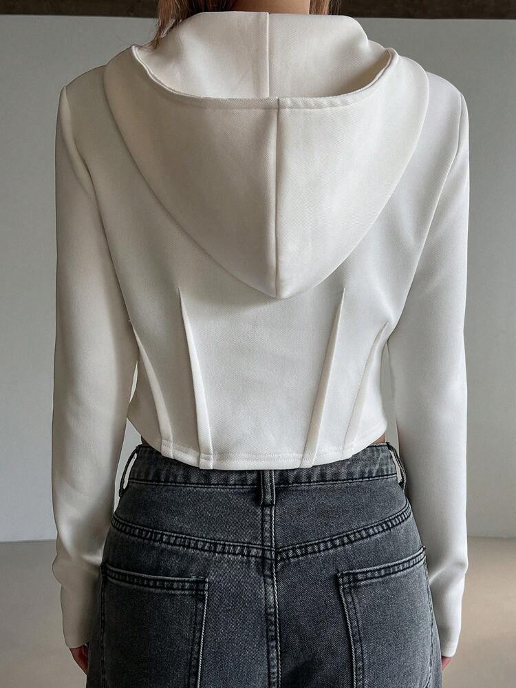 Women's Solid Color Zippered Mock Neck Long Sleeve Cropped Sweatshirt, Spring & Autumn