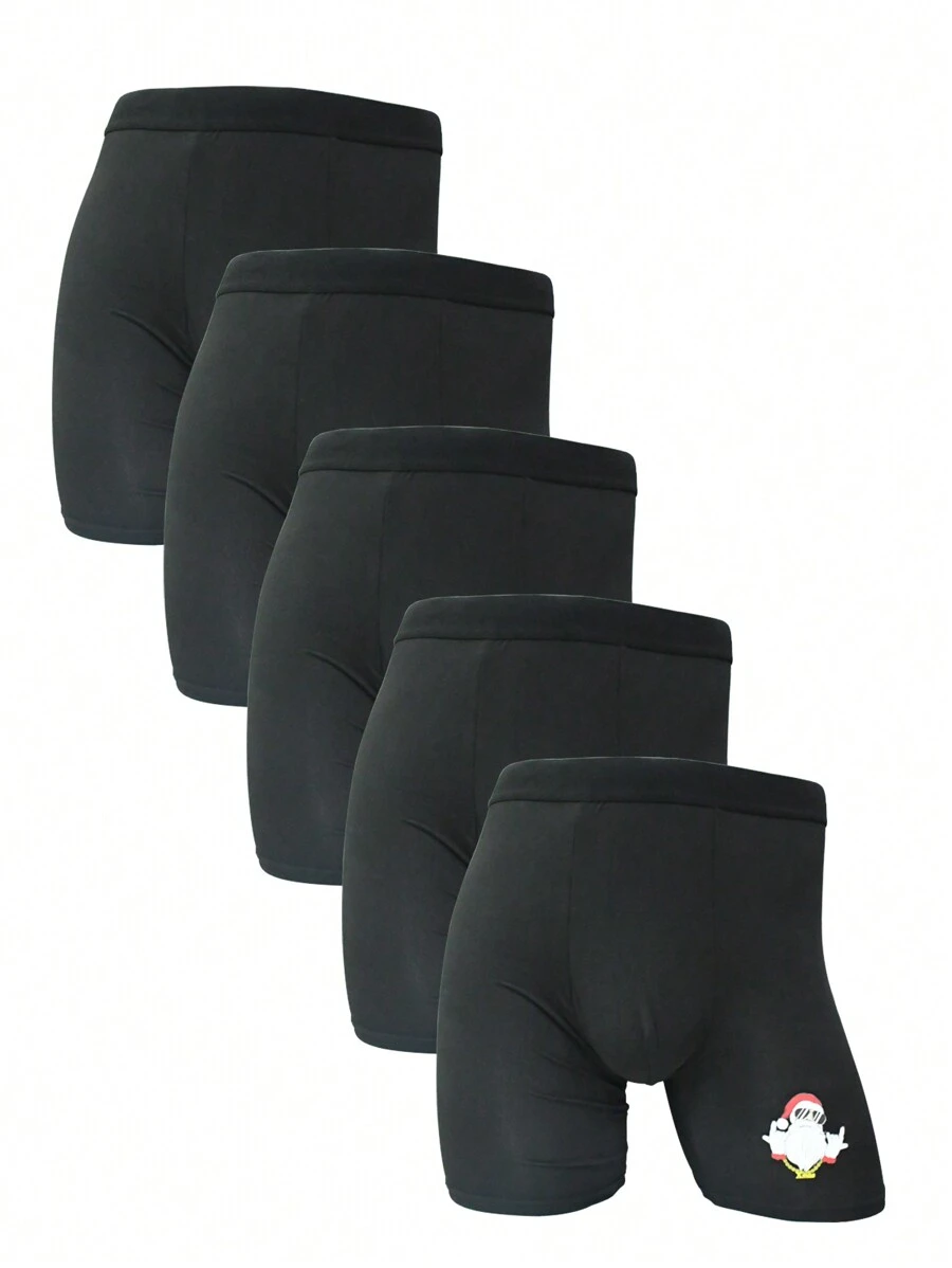 5pcs Men Comfy Soft Santa Claus Print Trunks, Christmas - Multicolor - View 1