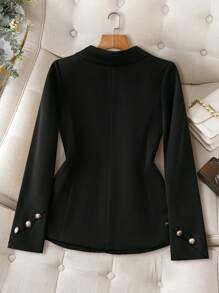 SHEIN Clasi Women's Solid Color Notch Lapel Front Button Long Sleeve Minimalist Casual Blazer