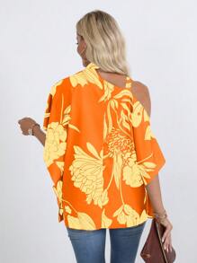 SHEIN Clasi Damen Bluse mit floralem Muster, asymmetrischem Kragen und weiter Form