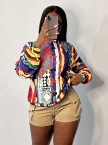 Slaydiva Women's Vacation Style All-Over Print Crew Neck Long Sleeve Casual Sweatshirt - Multicolor - View 1