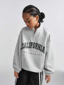 SHEIN Áo nỉ chui đầu màu trắng họa tiết bóng bầu dục cơ bản thoải mái cho bé gái mùa thu/đông trở lại trường - Màu Xám nhạt - Xem 9
