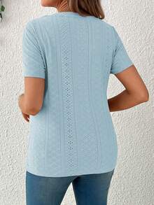 SHEIN Áo thun cổ tròn đơn giản cho bà bầu cho con bú, dành cho bà bầu - Màu xanh nhạt - Xem 2