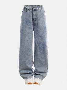 Tween Girl Casual Washed Floral Ruffle Design Wide-Leg Pants - Light Wash - View 5