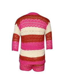 Sexy Loose Casual Deep V-Neck Color-Blocking Knit 2 Pieces Set, S391257 - Multicolor - View 2