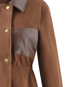 SHEIN Teen Girls Casual Padded Shoulder Loose Jacket For Fall, Suitable To Match Shoulder Bag, Backpack, Crossbody Bag, Baseball Cap, Bucket Hat, Beret, Ankle Boots, Knee-High Boots, Casual Shoes, Mary Janes, Sunglasses, Earphones - Coffee Brown - View 5