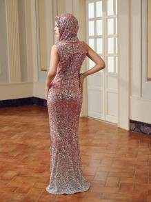 ZEYLAH SEQUINS SPLIT THIGH MERMAID HEM Dress WITH HOODIE