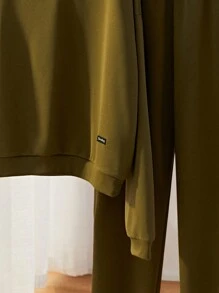 Mainfolk 2pcs Men's Knit Casual Daily Loose Fit Sweatshirt And Elastic Waist Pants Set, For Fall Winter - Army Green - View 3