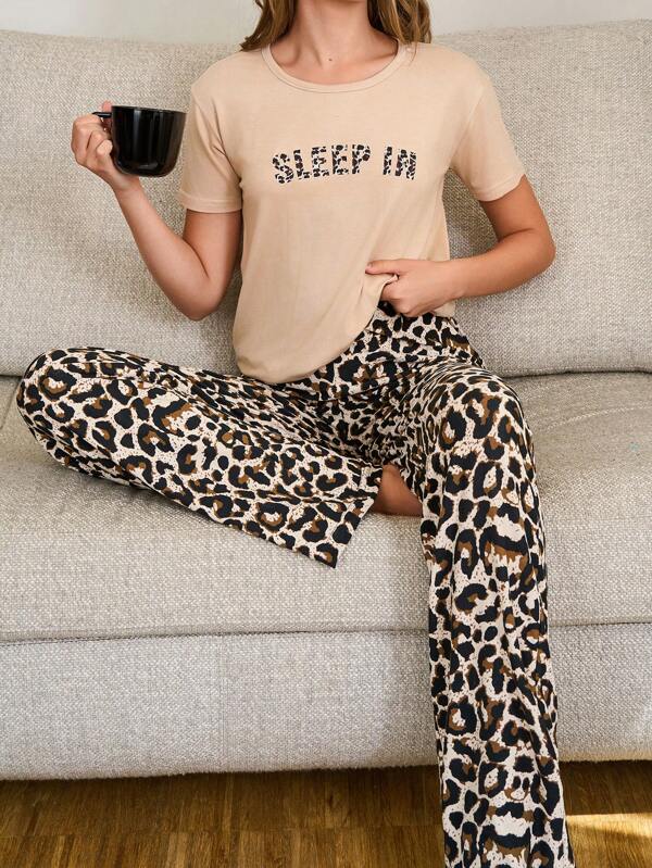 RueChic Cotton 2Pcs Leopard Printed Homewear Lounge Set
