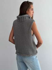 Aloruh 新品 独特设计扭领装饰灰色百搭针织背心，可内穿或外穿