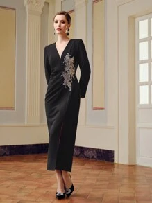 ZEYLAH 亮片和珠饰细节褶饰腰长裙 - 黑色 - 查看 5