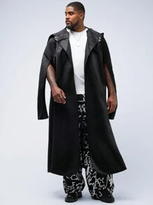 Manfinity VCAY Abrigo de trinchera con capucha de moda informal tejida para hombre de talla grande, regalo para amigos, esposo, novio