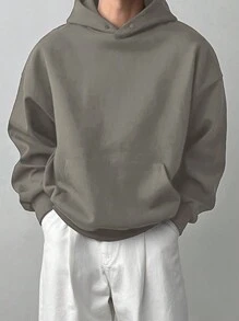 DAZY Men's Solid Color Fleece Sweatshirt, Autumn/Winter Hoodie - Army Green - View 3