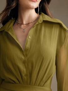 Anewsta 荷叶边饰休闲罩衫连衣裙，配低腰欧根纱女装 - 綠色 - 查看 7