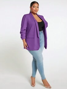 SHEIN SXY Áo khoác thường ngày cổ khăn choàng màu trơn cỡ lớn, mùa xuân thu - Màu tím - Xem 4