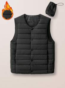 Manfinity VCAY Chaleco casual ajustado de hombre, acolchado, tejido, adecuado para el invierno, color negro - Negro - Ver 3