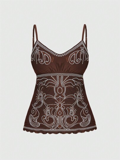 Top de camisola de malla con bordado nómada vintage hippie para mujeres