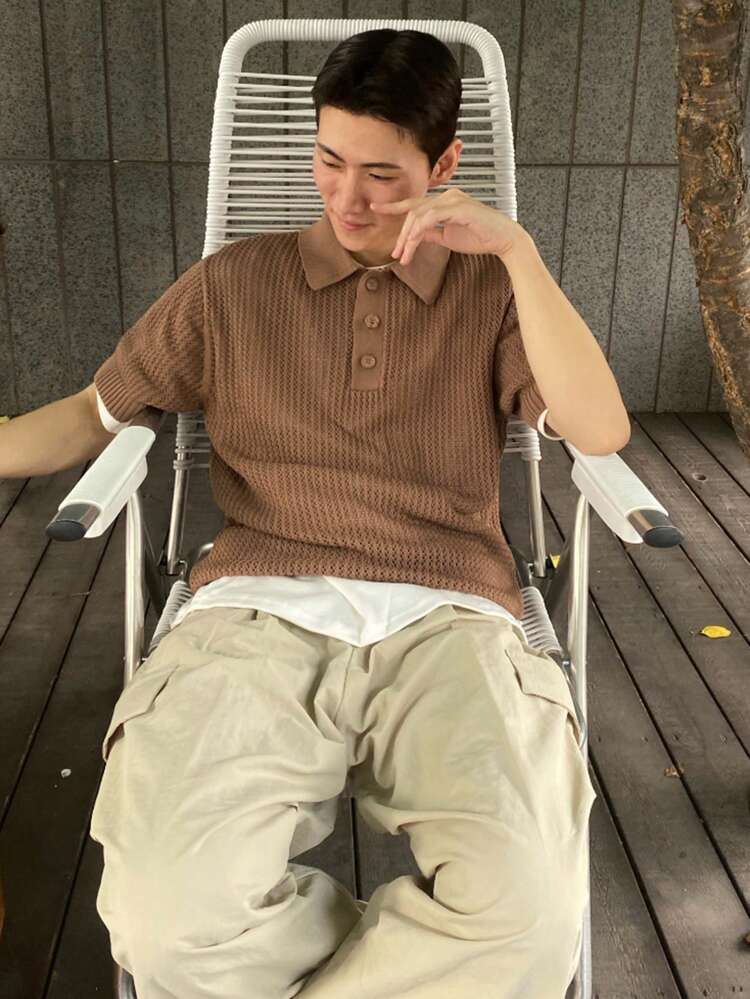 Men's Solid Color Knit Sweater Top, Summer