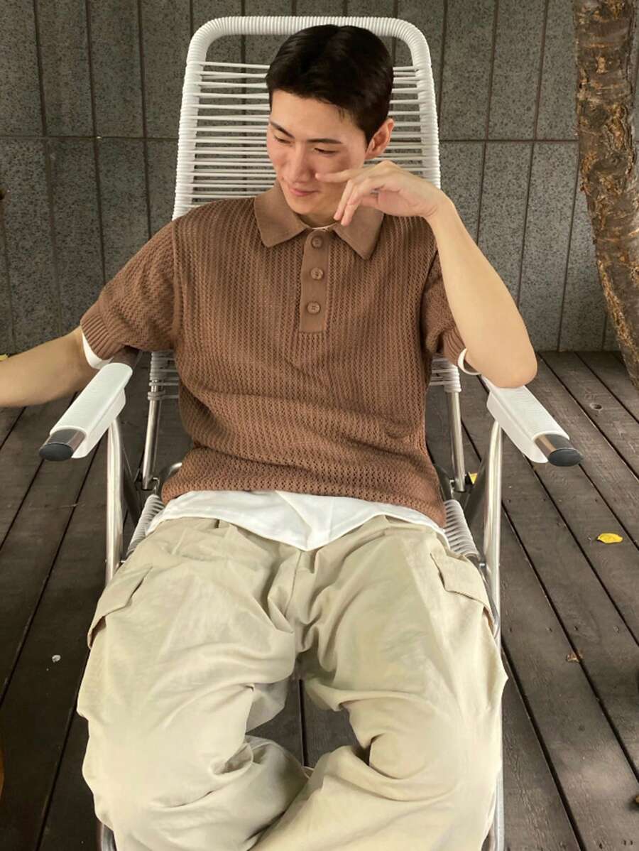 Áo len dệt kim màu trơn cho nam, mùa hè - Lạc đà - Xem 1