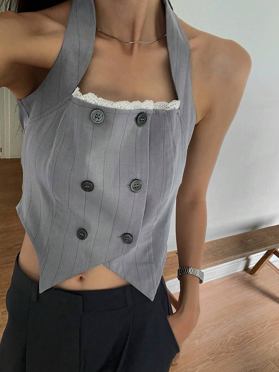 DAZY Débardeur femme casual à encolure ras-du-cou - Gris - Voir 1