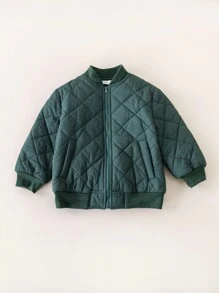 PrepCrw Young Boys' Autumn/Winter Varsity Style Green Argyle Zip-Up Padded Coat, Back To School Season - Green - View 1