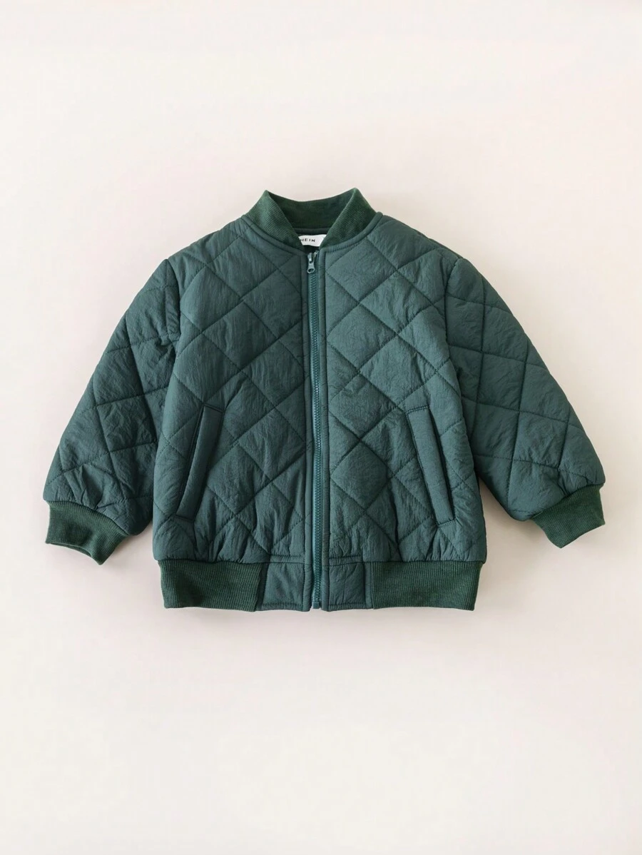 PrepCrw Young Boys' Autumn/Winter Varsity Style Green Argyle Zip-Up Padded Coat, Back To School Season - Green - View 1