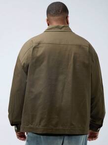 Manfinity VCAY Plus Size Men's Casual Woven Polo Collar Shacket, Suitable For Autumn & Winter - Brown - View 2